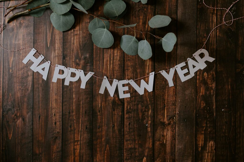 Happy New Year with eucalyptus branch